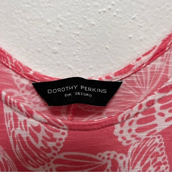 DOROTHY PERKINS Pink Coral Butterfly Print Tiered Mini Dress Size Small - Picture 4 of 7